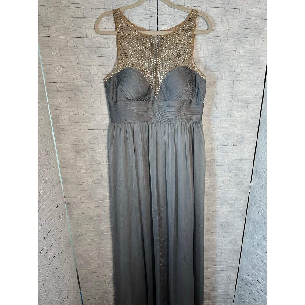Women’s evening gown gray sequence sheer Tuck‎ pleading feminine prom bridesmaid